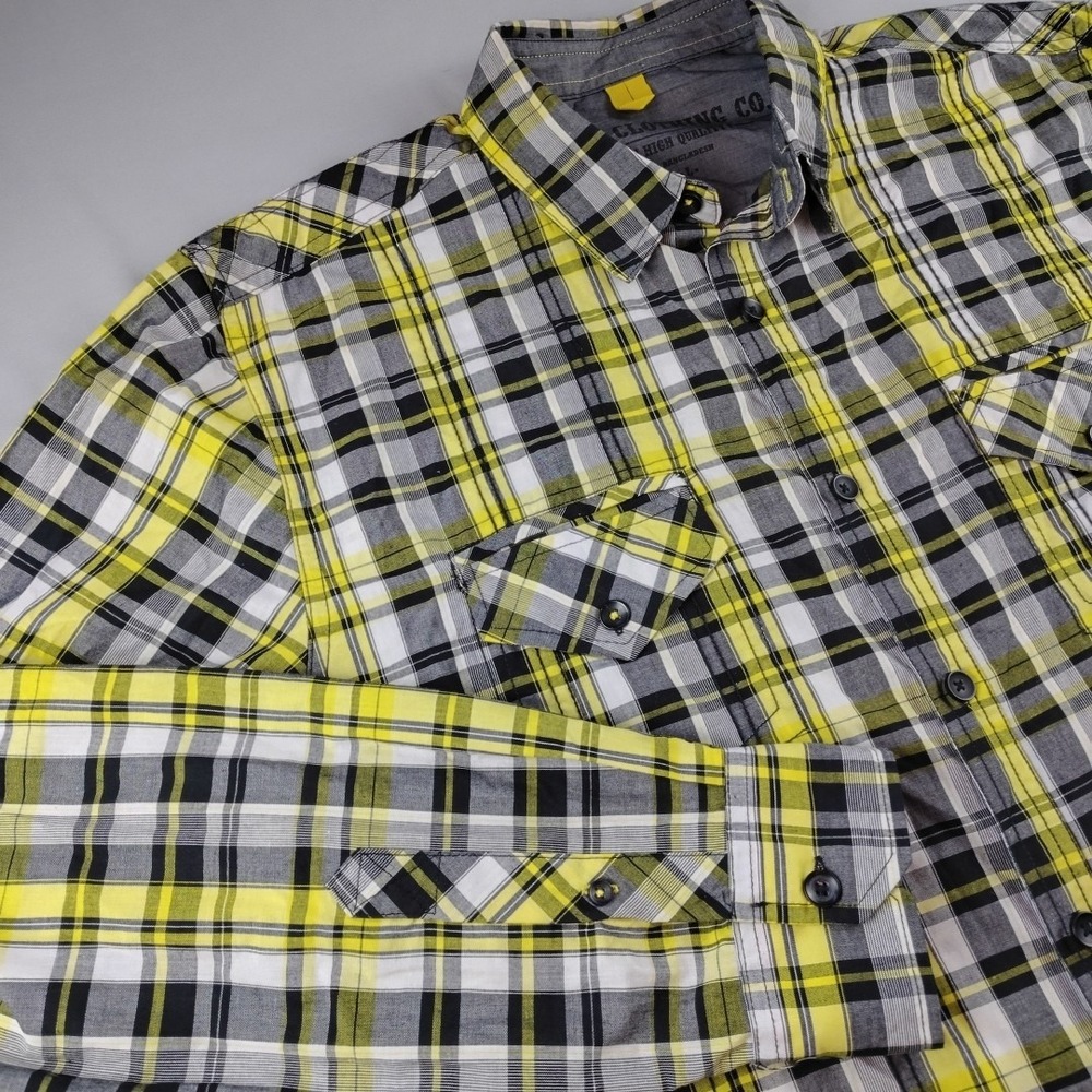Drill Clothing Plaid Button Up Shirt Mens L Plaid Yellow Black Streetwear EUC